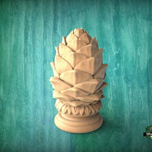 Verzierter Holz-Zederkegel-Oberteil für Balustradenpfosten, Tannenzapfen-Endstück, Treppenhaus-Seitenkappe, Bett-Endstück