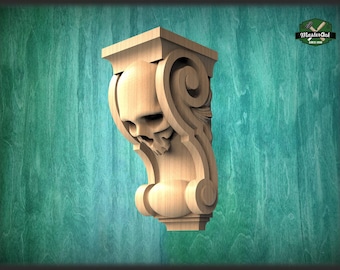 Corbel Skull made of wood, Unpainted, Decorative Carved Wooden Corbel, 1pc, Home Wall Embellishments, wood onlays, wood wall art decor