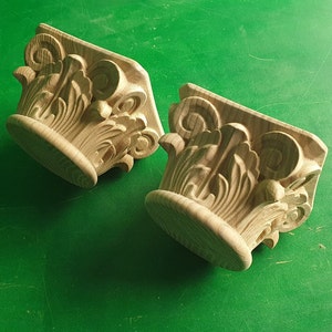 Carved Wooden Capitels, 2 pieces set, High Quality Ornate Wood Applique Wood carve corbel Corinthian style, Carved decorative capital