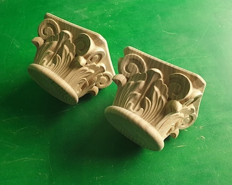 Carved Wooden Capitels, 2 pieces set, High Quality Ornate Wood Applique Wood carve corbel Corinthian style, Carved decorative capital