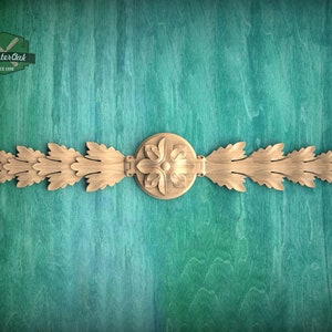 Classic Carved Wood Oak Leaf Applique - Horizontal Trim Accent, 1pc, Unfinished, Home Wall Embellishments, Furniture Carving, Wood Onlay