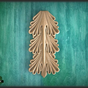 Acanthus leaf drop onlay, Furniture wooden applique Unpainted, Home Wall Embellishments, wood onlays, wood wall art decor