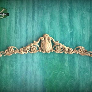 Classic Flourishes: Carved Wooden Onlay with Floral Elegance for Timeless Style, 1pc, Unpainted, Floral Medallion Onlay, Carved Scrollwork