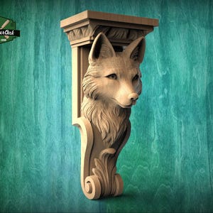 ménsula de madera tallada con forma de zorro – Soporte decorativo con motivo animal