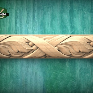 Acanthus Leaf and Berry Ribbon Molding - Classical Decor Piece, 40&quot; Elegant Wood Detail, 1 pc, Unpainted, Carved Baguette