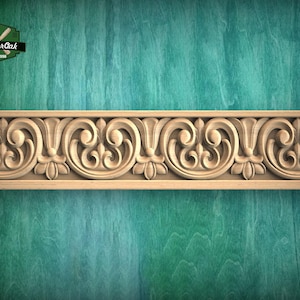 Wooden Moulding with Botanical Motif - Classic Rococo Flourish Style , 40" Classic & Modern Decor, 1 pc, Unpainted, Wood Carved Baguette