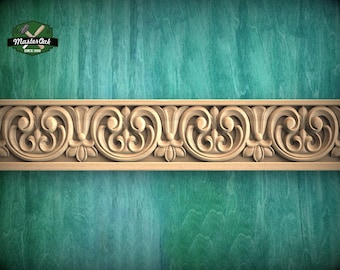 Wooden Moulding with Botanical Motif - Classic Rococo Flourish Style , 40" Classic & Modern Decor, 1 pc, Unpainted, Wood Carved Baguette