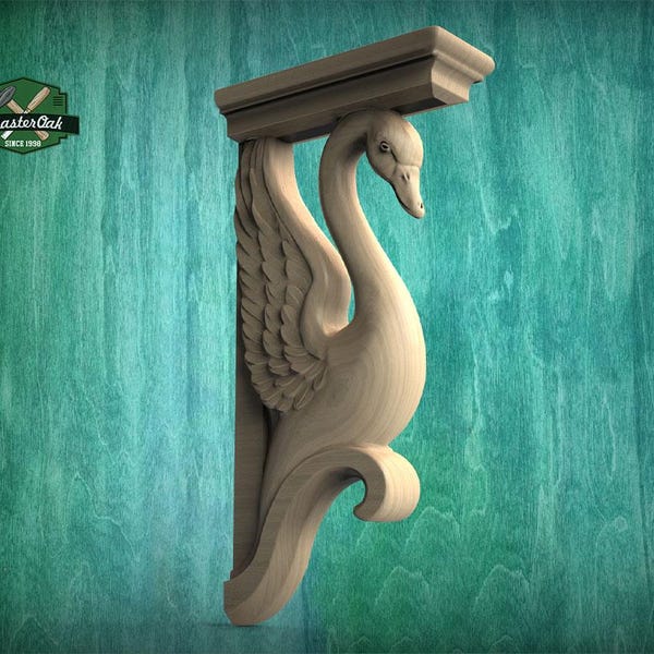 Wood Carved Swan Corbel – Elegant Wooden Bracket for Mantels and Furniture