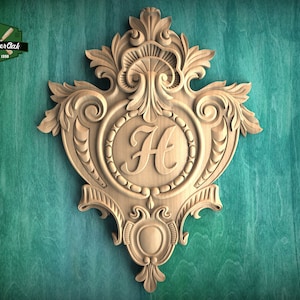 Escudo personalizado de madera, talla floral victoriana, 1 pieza, sin pintar, adorno de pared para el hogar, aplique de madera tallada