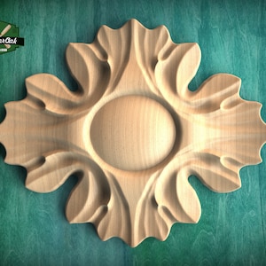 Radiant Sunburst: Wooden Rosette Onlay, Rosette Applique, Unpainted, 1pc, Home Wall Embellishments, Furniture Carving, Ornamental Woodwork