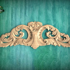 Regal Acanthus Wood Onlay, Classical Leaf Carved Overlay, Furniture Carving, Wood Onlay, 1pc, Unpainted