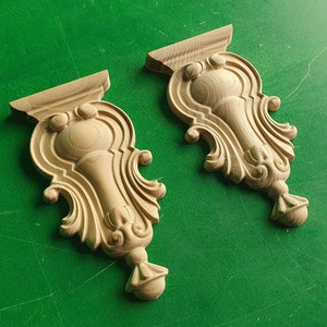Carved Wooden Brackets Unpainted, Set of 2, Home Decorations, Wooden Onlays, Artistic Wood Decor, Decorative corbel