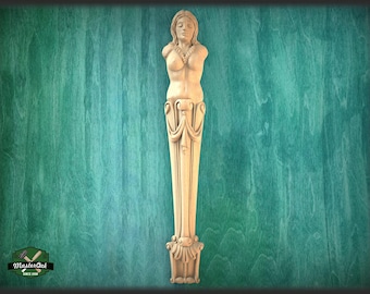 Caryatid Carved Corbel, Unpainted, Decorative Caryatid of wood, 1pc, Home Wall Embellishments, wood onlays