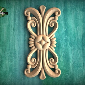 Central Rosette Carved Wooden Onlay - For Enhance Your Furniture and Home Decor, 1pc, Unpainted, Furniture Carving, Wood Onlay, Wood Rossete