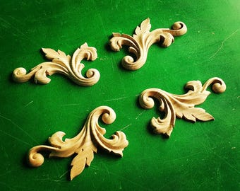 Wood Applique and Onlay for Furniture, Set of 4pc