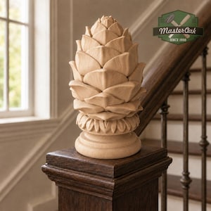 Ornate Wooden Cedar Cone finial for balustrade post, Pinecone finial, Staircase Newel Post Cap, Bed finials
