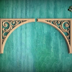 Arched Wood Carving (pair) made of wood, Set of 2pc, decorative wood, Classical-style hardwood acanthus cabinet onlays