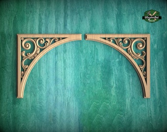 Arched Wood Carving (pair) made of wood, Set of 2pc, decorative wood, Classical-style hardwood acanthus cabinet onlays