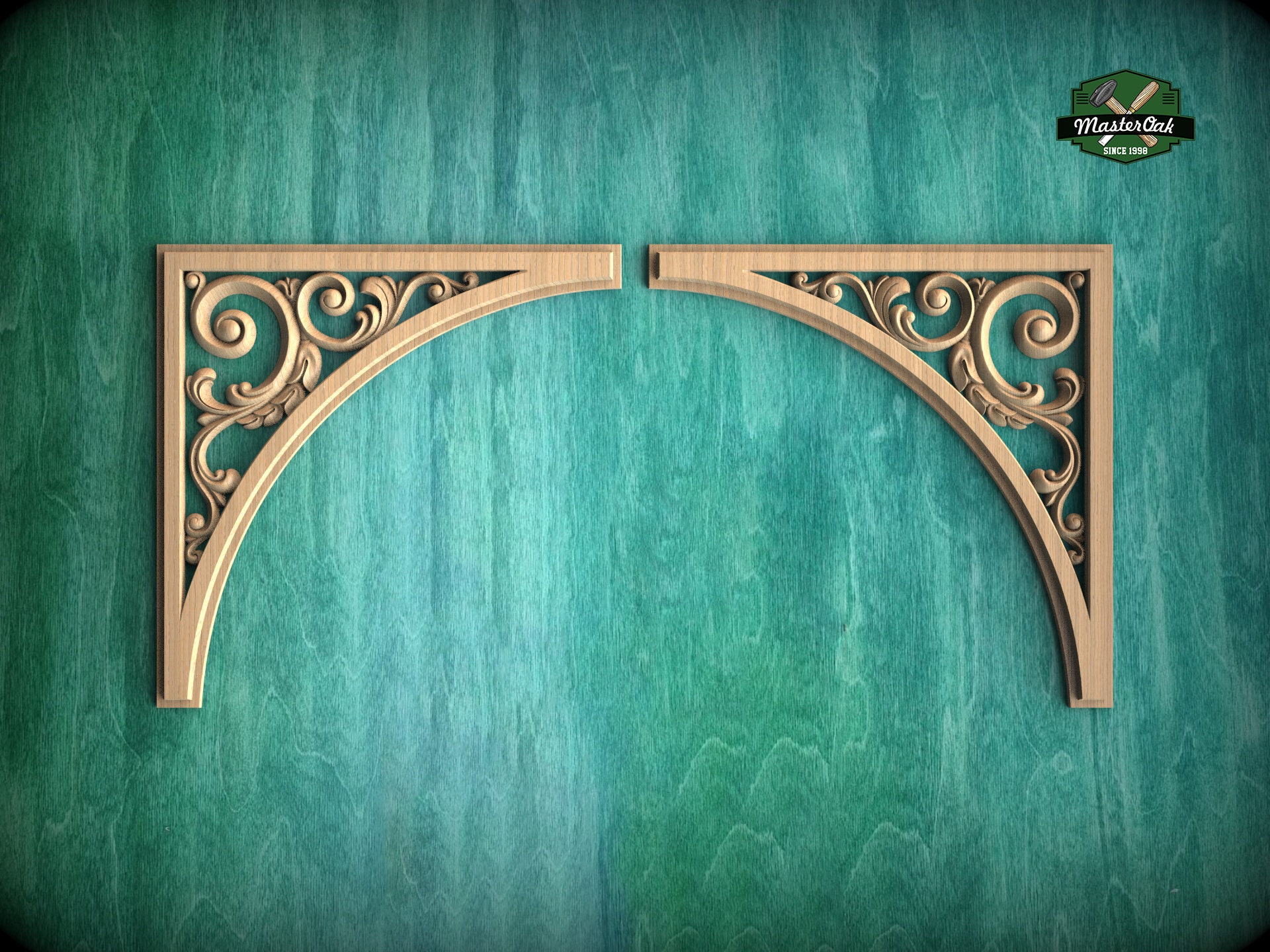 Arched Wood Carving (pair) made of wood, Set of 2pc, decorative wood, Classical-style hardwood acanthus cabinet onlays