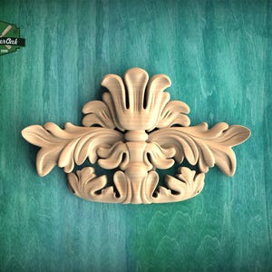 Wood Carving Applique with Acanthus Scrolls – Classic Floral Pediment