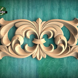Elegant Floral Scrollwork Carved Wooden Onlay, 1pc, Unpainted, Furniture Carving, Wood Onlay, Oak applique