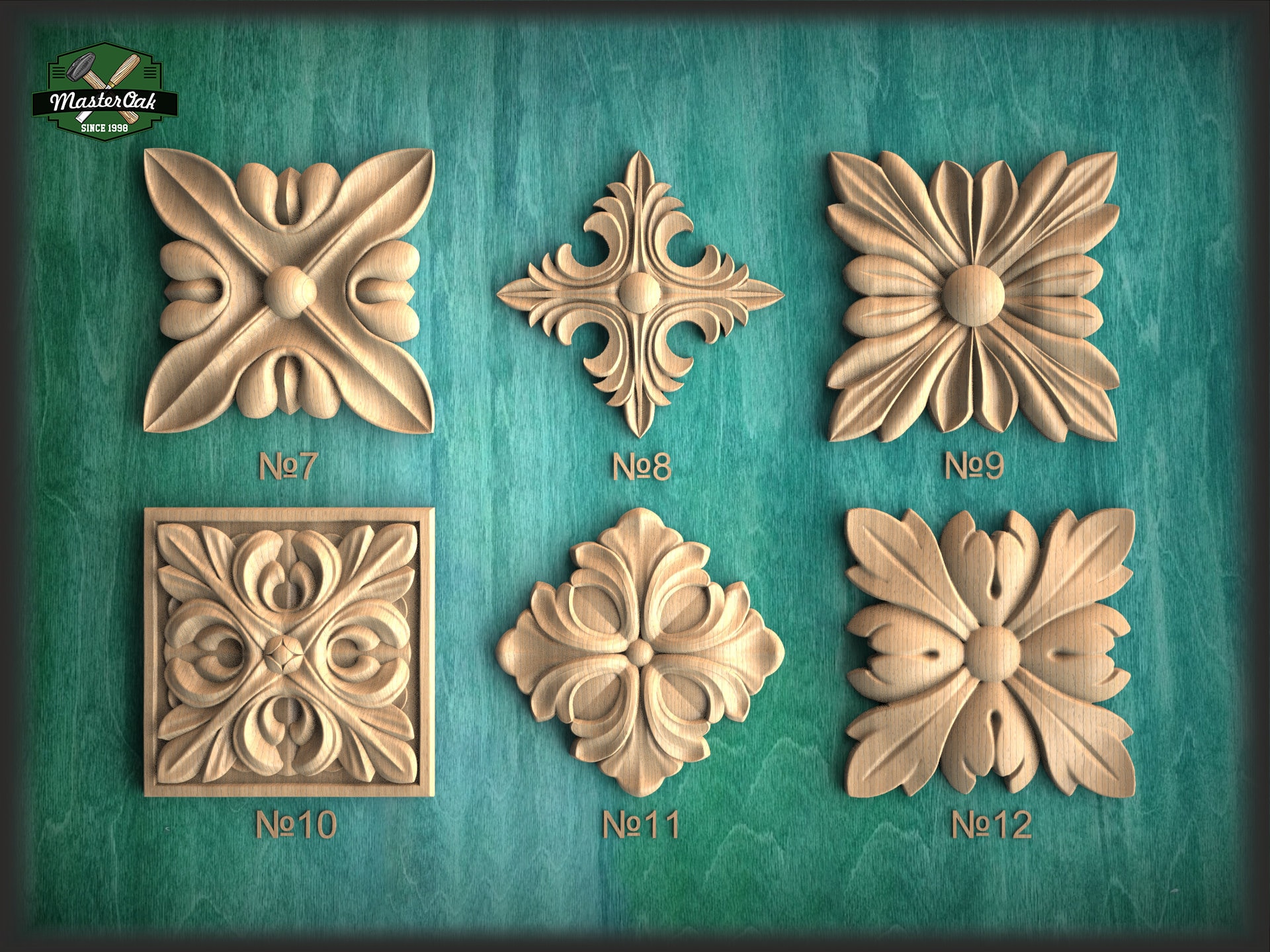 Square Carved Wood Rosette, 1 piece, Home Wall Embellishments, square wood onlays, wood wall art decor