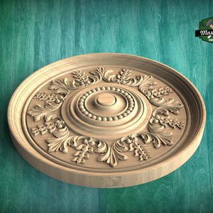 Intricate Neoclassical Carved Ceiling Rosette, 1 pc, Unpainted, Decorative Rosettes, Home Wall Embellishments, round wooden trims