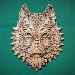Wolf Head of wood, Fenrir, Carved Wolf, Celtic wood carving, Viking carving, Celtic art, Wall art, Wall decor, Wall hanging