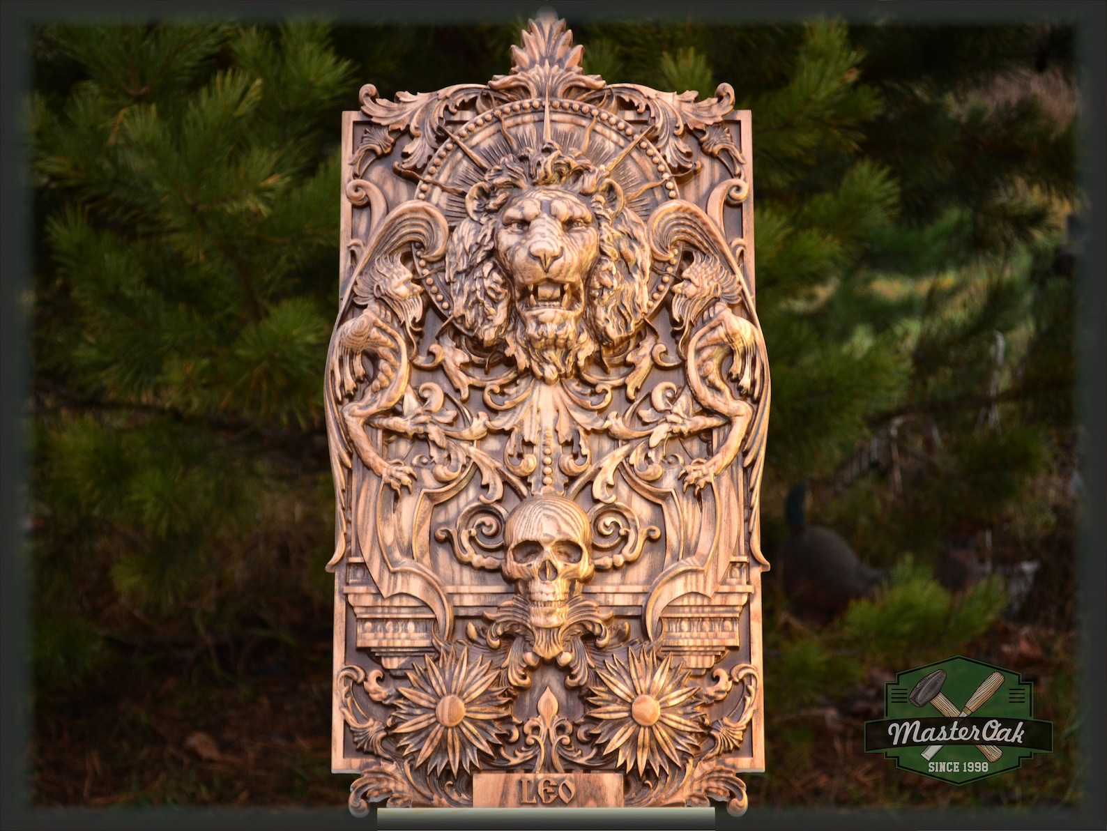 Wooden Panel Carved Lion Head and Skull Wood Wall Hanging - Etsy