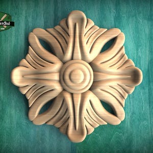 Natural Wood Rosette Onlay - Enhance Your Home Decor, 1 pc, Unpainted, Home Wall Decor, Wooden Trim, Wood Art Decor, Wooden Rosette Decor