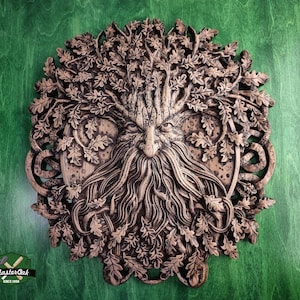 Face of Nature Wooden Carving of an Oak Tree, Tree of Wisdom, Handcrafted Wooden Carving