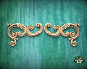 Decorative wood Baroque long corner onlay, Set of 2pc, decorative wood trim