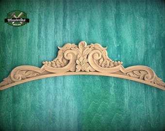 Natural Wood Onlay with Floral and Scrollwork Design-Classic Decorative Accent, 1pc, Unpainted, Perfect for Cabinet and Furniture Decoration