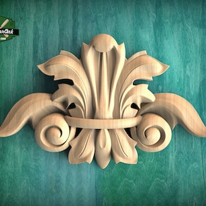 Elegant Carved Decoration, Refined Carving Ornament, 1pc, Unpainted, carved decoration of wood, wooden onlay, central wooden applique
