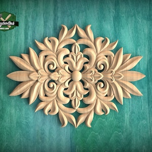 Elegant Floral Symphony Carved Wood Onlay, Natural Wood Pattern, 1 pc, Unpainted, Home Wall Embellishments, wooden trims