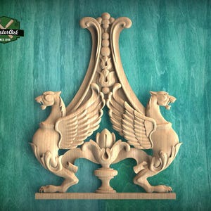 Natural Wood Griffin Onlay, Protective Mythical Creatures, Luxurious Architectural Decor, Unpainted, 1pc, Home Wall Embellishments