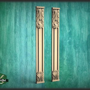 Wood pilasters for Fireplace, Set 2pc, Pair of Carved Wood Trim Post Pillars