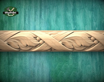 Moldura de cinta de hojas de acanto y bayas - Pieza de decoración clásica, 101 cm, elegante detalle de madera, 1 pieza, sin pintar, talla baguette