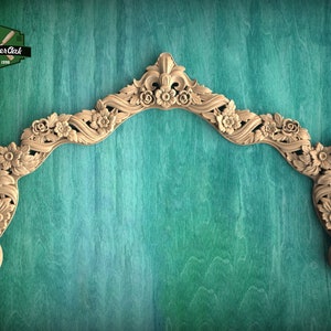 Rustic Floral Carved Wooden Arch - Elegant Decor for Frames and Headboards, 1pc, Unpainted, Carved Onlay, Applique furniture decor
