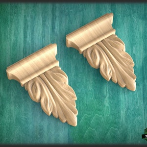 Acanthus leaf drop applique, 2pcs, Antique wooden onlay, Furniture wooden applique Unpainted, Set 2pc, Home Wall Embellishments