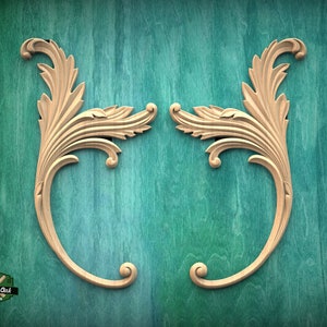 Acanthus Decorative Corner Onlays With Scrolls from wood, Set of 2pc, decorative wood trim
