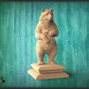 Bear Wooden Finial for Staircase Newel Post, Bear finial bed post, Bear statue of wood, Decorative Newel Post Cap Animal