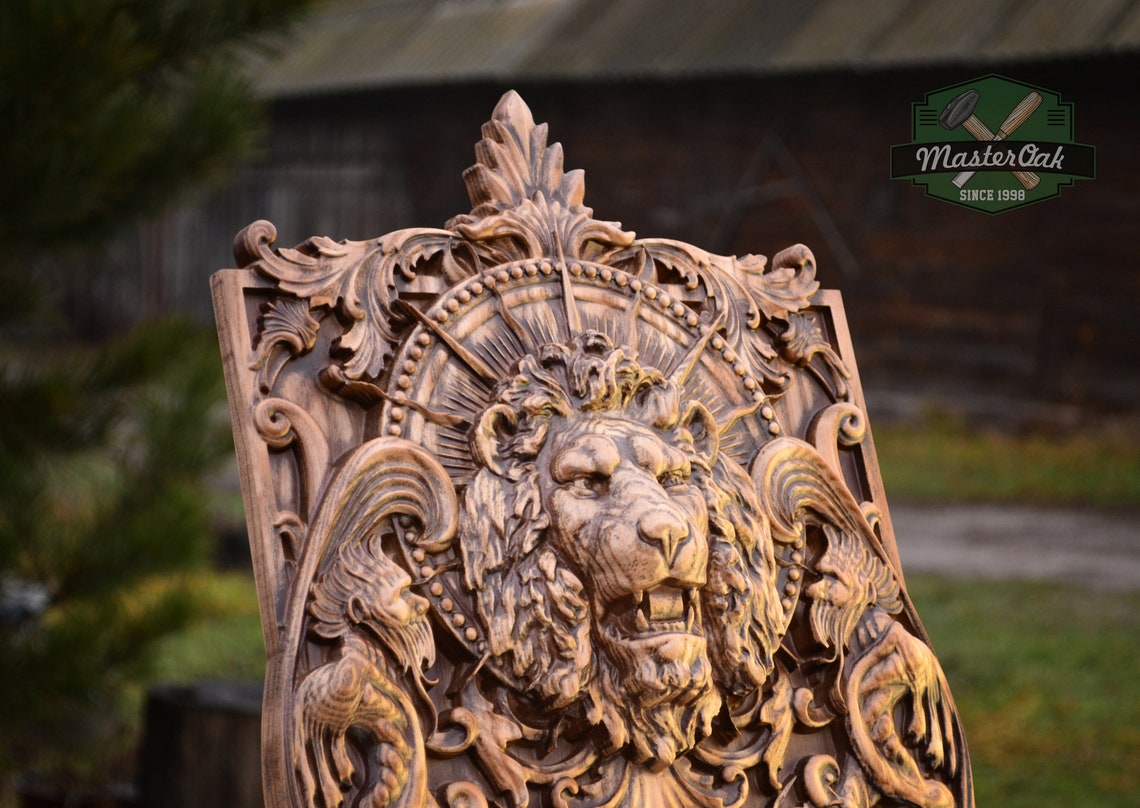 Wooden Panel Carved Lion Head and Skull Wood Wall Hanging - Etsy