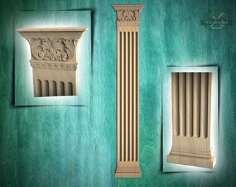 Corinthian Elegance Wooden Pilaster, Flat Back Columns, Classical wood ionic  pilaster, 1pc, Unpainted, Carved Wood Trim Post Pillars