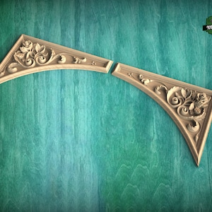 Vintage Corner Onlay With Acanthus Leaves, Set of 2pc, decorative wood trim