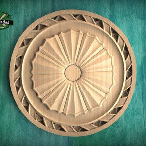 Geometric Harmony: Round Carved Onlay, Artisanal Wooden Medallion, 1 pc, Unpainted, Decorative Rosettes
