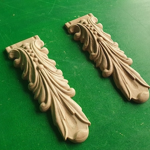 Pair decorative narrow shelf brackets, fireplace applique, Set 2pc