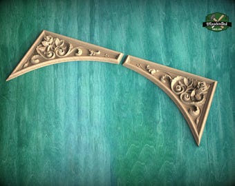 Vintage Corner Onlay With Acanthus Leaves, Set of 2pc, decorative wood trim