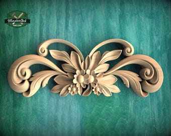 Floral Wood Applique with Scrolls – Decorative Center Panel