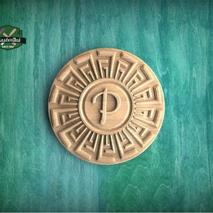 Personalized Carved Rosette - Greek Key Design in Natural Wood, 1pc, Unpainted, Home Wall Decor, Wooden Trim, Wood Art Decor